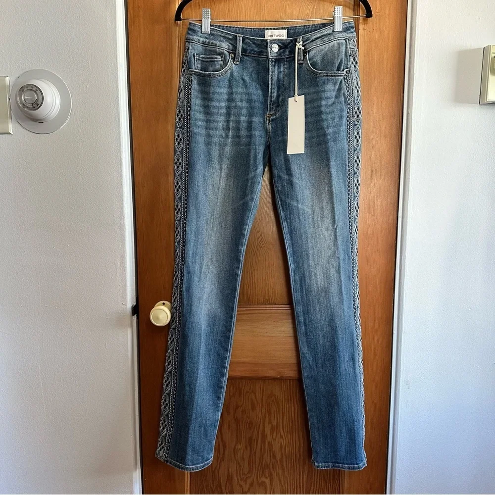 driftwood audrey high waisted aztec embroidered skinny straight leg jeans